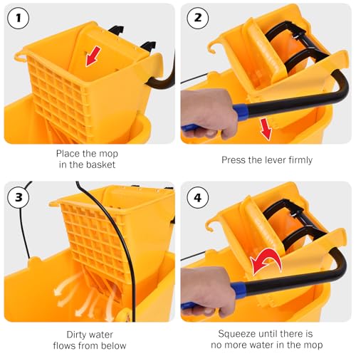ARLIME Mop Bucket with Wringer On Wheels, 35 Quart Capacity Portable Wringer Trolley on Wheels, Side Press Floor Cleaning Wavebrake w/Handle, Mop Bucket for Home, Commercial, Restaurants - size: 35 Quart