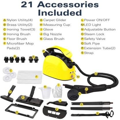 Waitbird Handheld Steam Cleaner, 4.5 Bar High Pressure 248°F Fast Heating Steam Cleaner with 21-Piece Accessories, Chemical Free Multi-Purpose Steamer for Floors, Tile, Grout & Kitchen Grease - color: gold