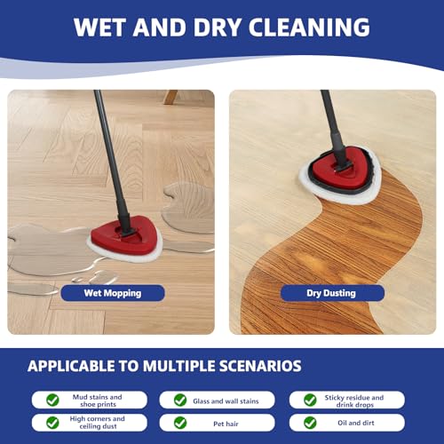 Flat Mop Head Replacements, Microfiber Mopping Pads Refills, 1-Pack Spin Mop Pads + 1 Plastic Pad &1 Scrape for Floor, Wall & Ceiling Cleaning - Fits EasyWring & RinseClean Systems - size: 1Pad+1Base+1Scrape