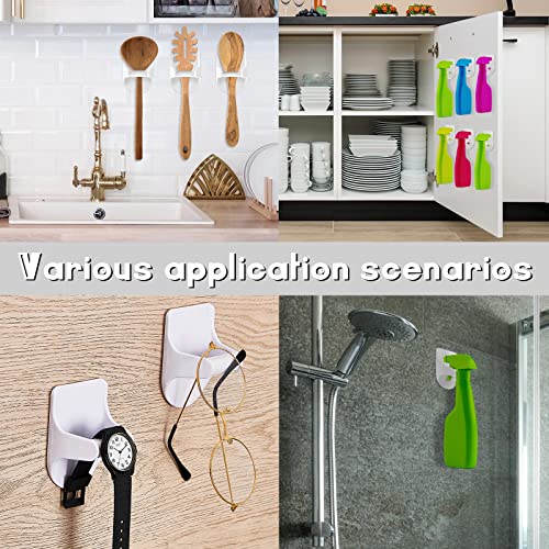 Taiyin 4 Pcs Wall Mount Spray Bottle Hooks Holder Spray Bottle Hanger Adhesive Hook to Create Storage Space Rack Organizer Hanger for Cabinet Kitchen Variety Surfaces (White) - color: White