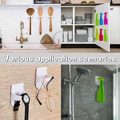 Taiyin 4 Pcs Wall Mount Spray Bottle Hooks Holder Spray Bottle Hanger Adhesive Hook to Create Storage Space Rack Organizer Hanger for Cabinet Kitchen Variety Surfaces (White) - color: White