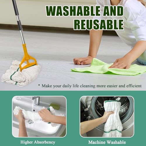 3 Pack Heavy Duty Commercial Industrial Mop Replacement Heads with 48'' Long Handle, 20oz Looped-End String Wet Cotton Mops Refills for Home,Garage,Office and Kitchen