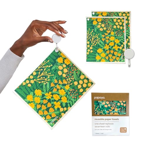 Papaya Reusable Paper Towels, Premium Swedish Dishcloths with Hook, Non-Scratch Reusable Paper Towel, 1 Sheet Replaces 17 Rolls - 2 Sheets, 1 Hook - color: Secret Garden