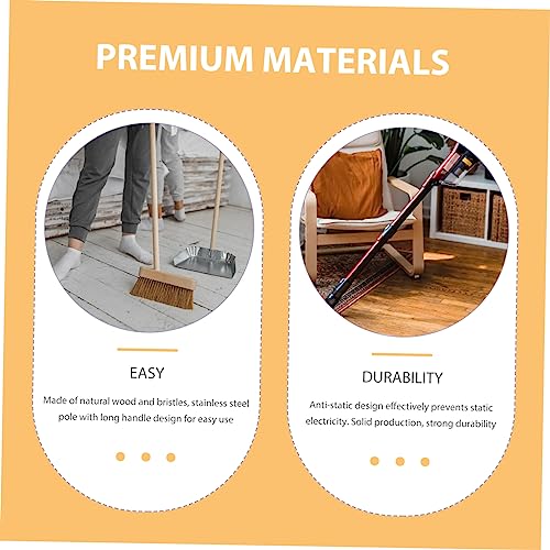 Ipetboom Natural Bristle Broom Soft Floor Brush Stainless Steel Pole Home Cleaning Tool - color: Khaki