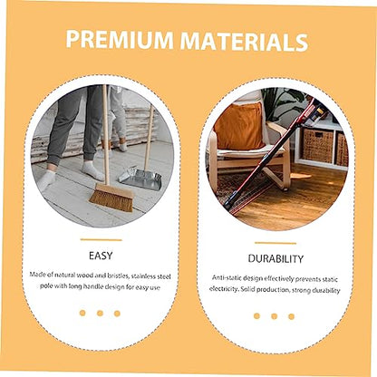 Ipetboom Natural Bristle Broom Soft Floor Brush Stainless Steel Pole Home Cleaning Tool - color: Khaki