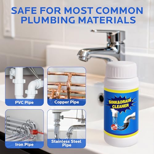 Sink Drain Cleaner Powder: Drain Clog Remover for Kitchen Bathroom Tubs and Showers - Improve Water Flow and Support Home Plumbing (400g)