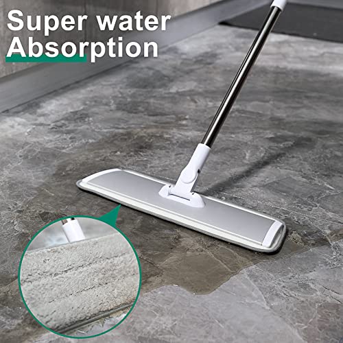 18" Professional Microfiber Mop Floor Cleaning System, Flat Mops with Stainless Steel Handle, 4 Reusable Washable Mop Pads, Wet and Dust Mopping for Hardwood, Vinyl, Laminate (White&Grey) - color: White&grey
