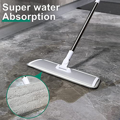 18" Professional Microfiber Mop Floor Cleaning System, Flat Mops with Stainless Steel Handle, 4 Reusable Washable Mop Pads, Wet and Dust Mopping for Hardwood, Vinyl, Laminate (White&Grey) - color: White&grey