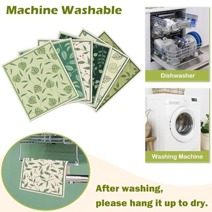 6 Packs Swedish Paper Cloths for Kitchen, Reusable Paper Towels Washable Dish Rags, Highly Absorbent Kitchen Towels Quick Drying Swedish Sponge Cleaning Dish Cloths (Plant Leaves) - color: Plant Leaves