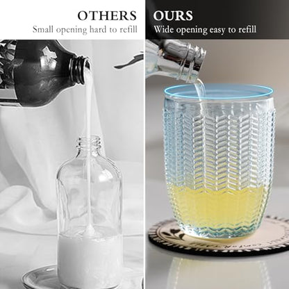 CICUFY Glass Foaming Hand Soap or Lotion Dispenser, Refillable Liquid Soap Dispenser with Large Silver Pump(Barrel Pattern-Blue) - color: Blue, style: Foam/Barrel Pattern