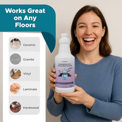 Steam & Go Demineralized Water for Steam Mop – Lavender Scent, 32 oz (Pack of 6) | Scented Floor Cleaner Solution, Ready-to-Use, Compatible with Any Steam Cleaner - size: 32 Fl Oz (Pack of 6)