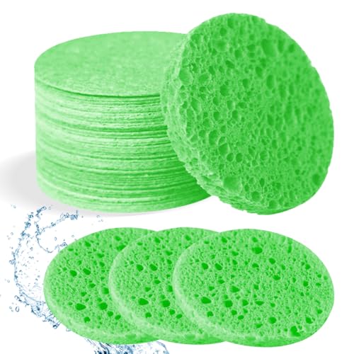 50-Count Facial Sponges Compressed Natural Cellulose Sponge Round Shape Face Sponge for Face Cleansing Exfoliating and Makeup Removal, Green - color: 50- Pack Green
