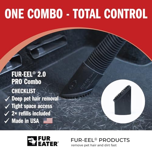 FUR-EEL PRO 2.0 Pet Hair Remover Kit, Handle + 2 Replaceable Rubber Brush Heads for Dog & Cat Hair, Fits 32, 35 & 38 mm Round Hoses, for Car Seats, Mats, Carpet & Upholstery - color: Refill x6, Fang, Adapter