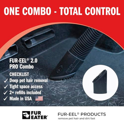 FUR-EEL PRO 2.0 Pet Hair Remover Kit, Handle + 2 Replaceable Rubber Brush Heads for Dog & Cat Hair, Fits 32, 35 & 38 mm Round Hoses, for Car Seats, Mats, Carpet & Upholstery - color: Refill x6, Fang, Adapter