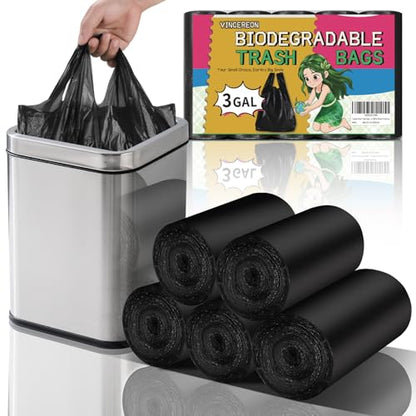 3 Gallon Small Black Trash Bags Bathroom With Handles 100 Count | 3 Gal Mini Garbage Bags,12 Liter,Unscented,Biodegradable,Little Wastebasket Liners For Car Office Kitchen,Strong,Thick - color: 3gal100-BlackWithHandle