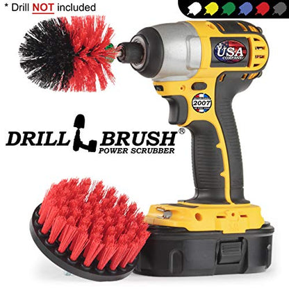 Outdoor Cleaning Supplies - Stiff Bristle Outdoor Power Scrubber - Concrete and Brick Stain Remover - Concrete Pools Cleaning Kits- Heavy Duty Deck and Patio Scrubbing Brushes - Stiff Bristle Brush - color: Red