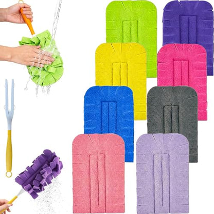 Reusable Chenille Microfiber Dust Duster, 2026 Upgrade Removable Washable Cloth Covers, 360° Electrostatic Duster Refills with Handle, Multi-Surface Dusting Mop for Efficient Home Cleaning (Set A) - color: Set a
