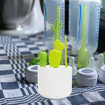 Bottle Cleaning Brush Set, Cartoon Cactus Baby Bottle Brush Kit, Cute Water Bottles with Straw Brush, Bottle Cleaner for Washing Narrow Neck Beer Bottles