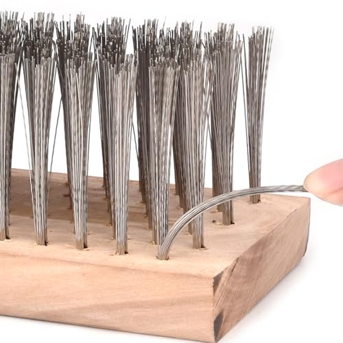 Stainless Steel Wire Scrub Brush for Deck, Concrete, Patio Floor Cleaning, Heavy Duty Bristle Scrubber Broom for Moss Removal(20cm/7.87in) - size: 20cm/7.87in