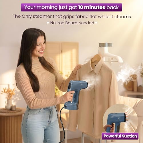 Vacuum Steamer for Clothes,1200W 2-in-1 Steamer & Iron, 3500Pa Suction Handheld Clothes Steamer, Garment Steamer & Wrinkle Remover for Shirts, Bedding, 30-Sec Heat-Up,4 Modes,Travel & Home (110-120V)