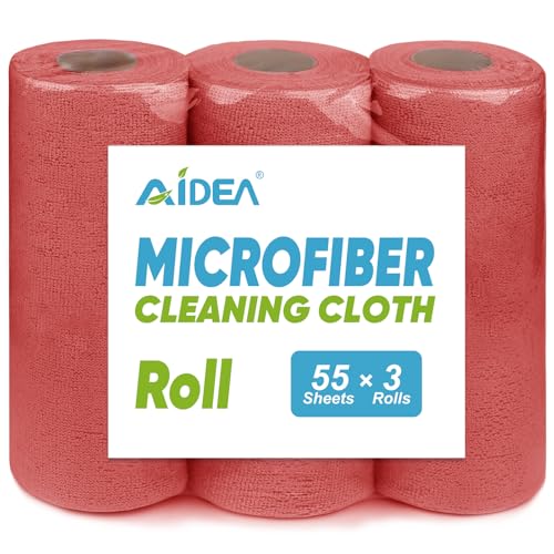 AIDEA Microfiber Cleaning Cloth, 165 Sheets(3 Roll), Micro Fiber Cloth for Cleaning Car, Reusable Paper Towels, Red Shop Rags for Automotive, Mechanic, Workshops, House,11×9" - color: Red, size: 55 Count (Pack of 3)