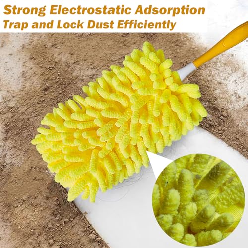 Reusable Duster for Swiffer, 2 Refills + 1 Handle, Yellow | 360 Heavy Duty Duster Refill, Compatible with Swiffer Hand Dusters, For Furniture, Blinds, Ceiling Fans, Walls - size: 2 dusters + 1 Handle Yellow