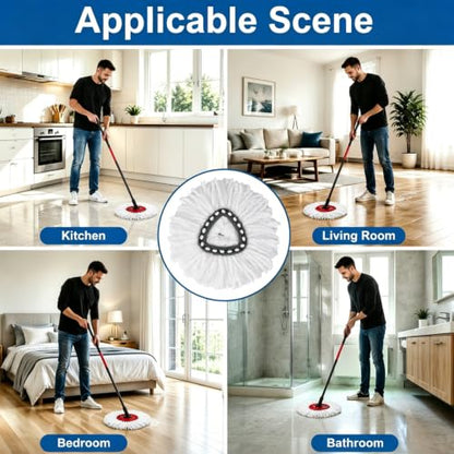 4Pcs Mop Head Replacements,Spin Mop Replacement Head Compatible with Cedar Easywring 1-Tank System Including Machine Washable & Easy to Replace,2 Spin mop Replacement Heads,1 Brush Head and 1 Base - size: 2+1+1Pack