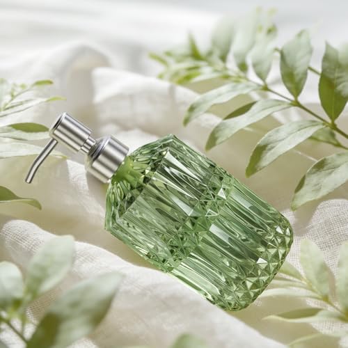 AmazerBath Soap Dispenser, Green Glass Soap Dispenser with Pump Stainless Steel, 14.2OZ Refillable Hand Bottles Bathroom Kitchen, 1 Pack - color: Green & Stainless Steel -1 Pack