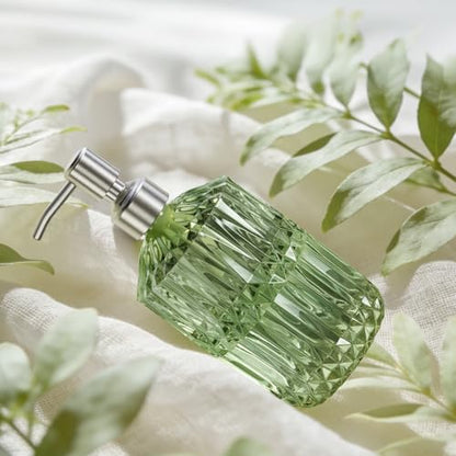 AmazerBath Soap Dispenser, Green Glass Soap Dispenser with Pump Stainless Steel, 14.2OZ Refillable Hand Bottles Bathroom Kitchen, 1 Pack - color: Green & Stainless Steel -1 Pack