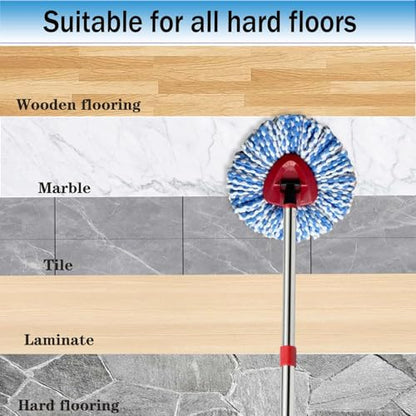 Spin Mop Replace Heads for O Cedar Rinse Clean 2 Tank System, Spin Mop Replacement Head 2 Microfiber Mop Refills, 1 Triangle Head Cover and 30-58in Handle - size: 2Refills+1 Base+1 Handle（2 Tank System）