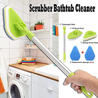 2 in 1 Scrub Cleaning Brush with 37” Long Extendable Handle,AIYoo Floor Scrubbing Brush,1 Stiff Bristle and 3 Sponge Brushes for Cleaning Tile Bathroom Tub,Detachable Cleaner Shower Scrubber