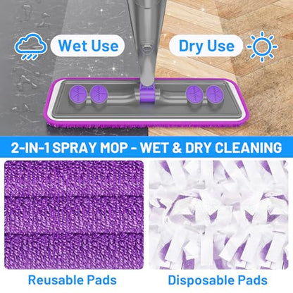 Spray Mop for Floor Cleaning with 2 Washable + 2 Disposable Pads & 520ML Refillable Bottle Bundles