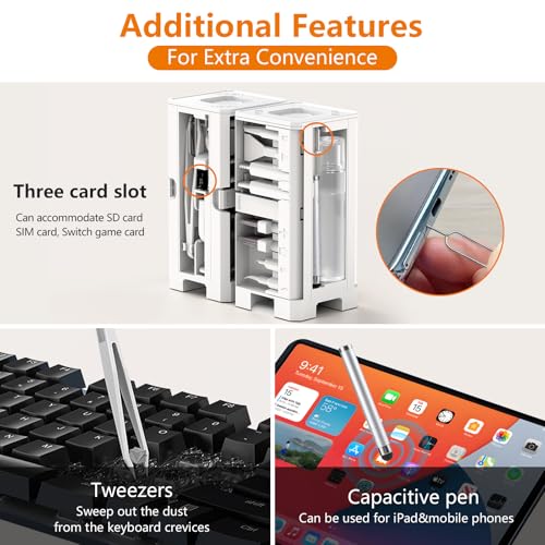 Cell Phone Cleaning Kit, iPhone Cleaning Kit for Charging Port Cleaner Keyboard Cleaning Kit for Airpods/Android/USB C/Earbuds/Laptop/iPad/Camera Lens with Stylus Pen (White) - color: White (Base)