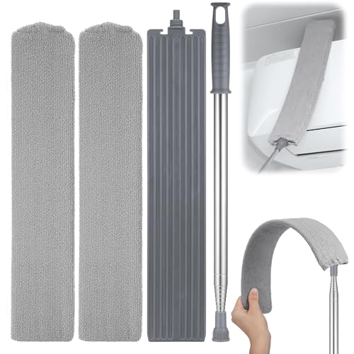 Retractable Gap Dust Cleaner Brush with Long Handle (30 to 100 inches), Cleaning Tools with 2 Microfiber Dusting Cloths, Extendable Duster for Cleaning Under Refrigerator Sofa Couch Bed Furniture
