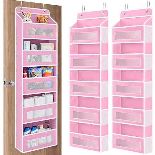 JARLINK 2 Pack Over The Door Organizer Storage, 5 Shelf Hanging Door Organizer with 5 Large Capacity Pockets, Anti Tilt 44 lb Load Behind Door Storage for Bedroom, Bathroom, Pantry, Nursery, (Pink) - color: Pink, size: 2 Pack