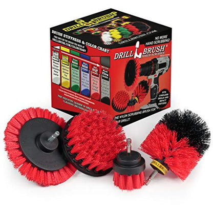 Red Stiff Nylon Bristle Brush Set for Outdoor Cleaning - Versatile Crevice Tool for Garage, Deck, House Siding, Concrete, Brick, Stone, Masonry, Vinyl Siding, Wood, and Patio Cleaner - Gutter Brush - color: Red