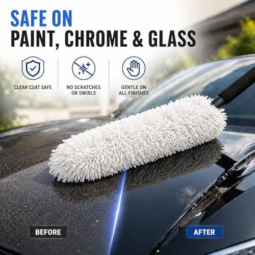 HI-TECH Industries Microfiber Jumbo Duster MFJD-1 – 27" Scratch-Free Car Duster for Dust Pollen & Light Debris, Safe on Paint Chrome & Glass, Includes Storage Bag
