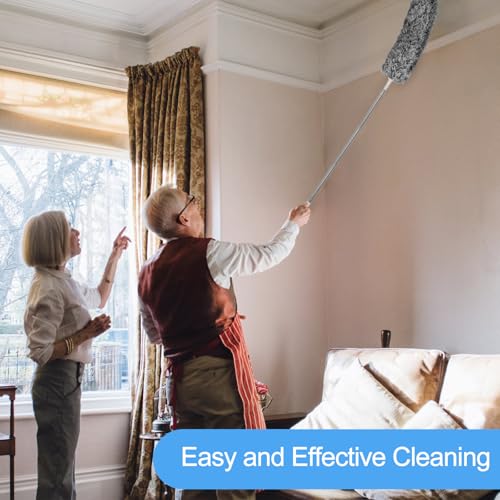 Duster for Cleaning 5-in-1 Kit, 100 Inches Duster with Extension Pole, Extendable Duster, Microfiber Feather Duster, Cobweb Dusters for High Ceilings, Furniture, Blinds, Wall- Grey - color: Gray