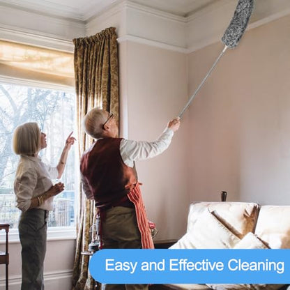 Duster for Cleaning 5-in-1 Kit, 100 Inches Duster with Extension Pole, Extendable Duster, Microfiber Feather Duster, Cobweb Dusters for High Ceilings, Furniture, Blinds, Wall- Grey - color: Gray