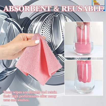 wuyaoyao 50PCS Microfiber Cleaning Cloth Roll, 10"×10" Tear Away Microfiber Towels, Reusable Washable Cloth Paper Towels, Multi-Purpose Cleaning Rags for Car Home Kitchen Garage Shop (Pink) - color: Pink