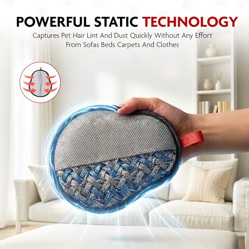 Pet Hair Removal Glove | Cats and Dogs | Reusable Electrostatic Fur Remover with Upgraded Dual-Directional Bristles | Non-Slip Finger Loop Design for Laundry, Furniture, Clothes, Couch & Car (Red) - color: Red