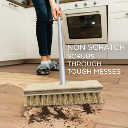 LOLA Deck Scrub Brush, 9" x 3.5" Head w/Natural Coco Bristles for Outdoor Cleaning, Removes Dirt & Grime from Patios, Decks, Grout, 1 Count - size: 1 Count, style: Coco Deck Broom -Steel Handle