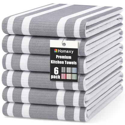 Homaxy Premium Kitchen Towels 18”x 28”, Large Cotton 380 GSM Kitchen Hand Towels, Stripe and Terry Dish Towel, Highly Absorbent Tea Towel Set with Hanging Loop, 6 Pack, Grey - color: Grey Stripe, style: 6-pack