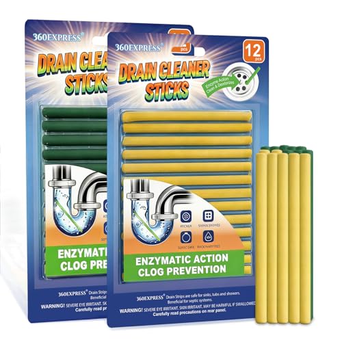 Drain Cleaner and Deodorizer Sticks, 24 Pcs Enzyme Drain Sticks - Natural Clog Remover & Odor Eliminator, Prevent Clogged Drains Year-Round in Kitchen, Bathroom, Shower & Toilet