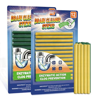 Drain Cleaner and Deodorizer Sticks, 24 Pcs Enzyme Drain Sticks - Natural Clog Remover & Odor Eliminator, Prevent Clogged Drains Year-Round in Kitchen, Bathroom, Shower & Toilet