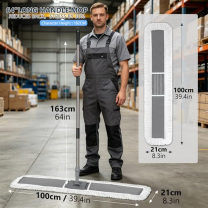 Masthome Commercial Dust Mop, 39" Microfiber Floor Mop with 64" Adjustable Handle, Total 2 Reusable Pads, 360° Swivel Wet Dry Mops for Hardwood Tile Marble Laminate Home Hotel Office Warehouse - color: Extra Large Grey