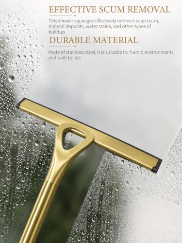 Shower Squeegee for Glass Doors, Stainless Steel Shower Squeegee, Window Cleaning Tools for Glass Doors Car Glass Bathroom Window Kitchen Mirror