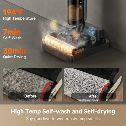 DREAME H12 Pro Gen2 Vacuum Mop, 0 Tangle Wet Dry Vacuum Cleaner, Cordless Vacuum Mop All-in-One for Hard Floors, 180° Lie-Flat Floor Cleaner Machine with 194°F Hot Self-Cleaning, 50Mins Runtime