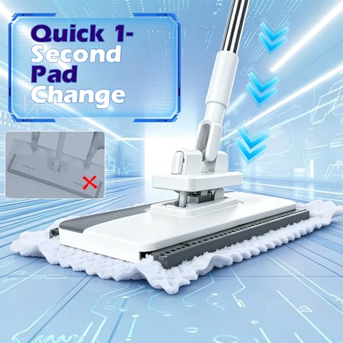 Masthome Clamp Mop Compatible with Swiffer Wet Jet Mops, 50" Stainless Steel Handle Mini Mop for Hardwood, Tile, Laminate, Marble, Wall, Window, Multi-Surface Floor Cleaning - color: White-large-mini Lazy Mop