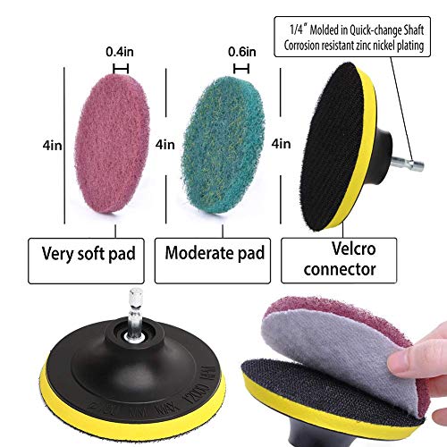 5 Inch Drill Powered Brush Tile Scrubber Scouring Pads Cleaning Kit, 2 Different Stiffness, 5-Inch Disc Pad Holder with 6 Scrubbing Pads, Cleans Large Flat Areas Perfectly (5-inch)